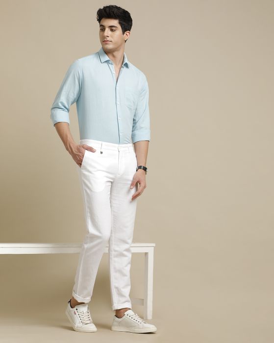 Linen Club White Solid  Casual Trouser for men