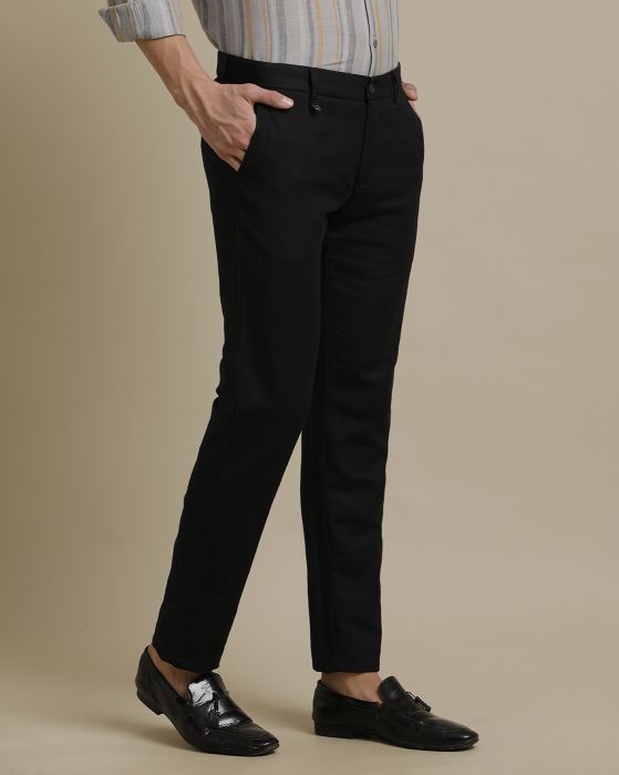 Linen Club Black Solid  Casual Trouser for men