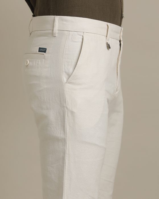 Linen Club Off White Solid  Casual Trouser for men