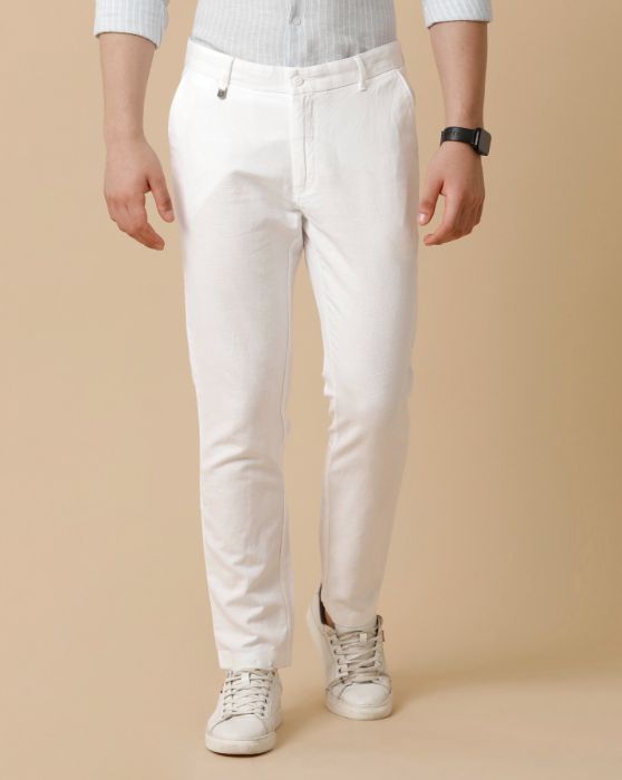 Linen Club White Solid Casual Trouser for men