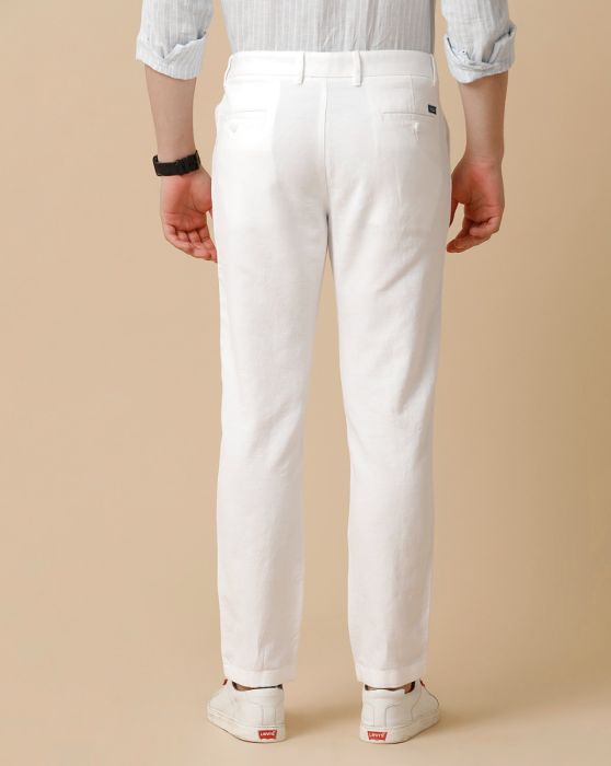 Linen Club White Solid Casual Trouser for men