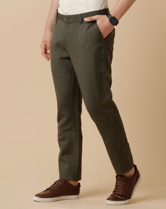 Linen Club Green Solid Casual Trouser for men