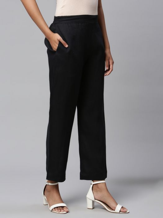 Pure Linen black Standalone pant  for Woman 