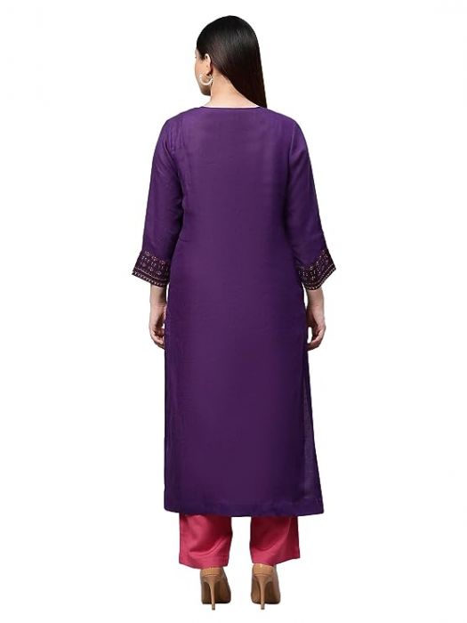 Pure Linen Purple front placket long kurta set for Woman 