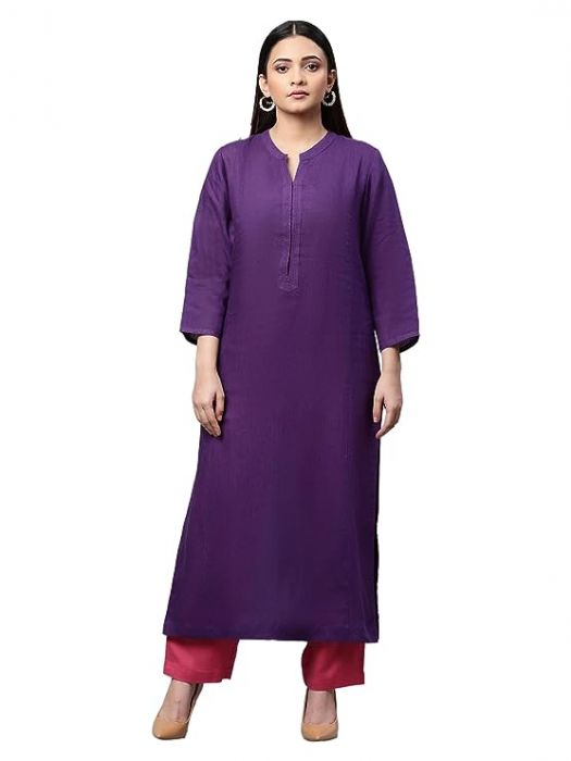 Pure Line Purple front placket long kurta for Woman 