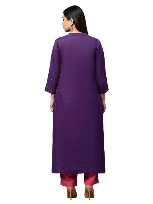 Pure Line Purple front placket long kurta for Woman 