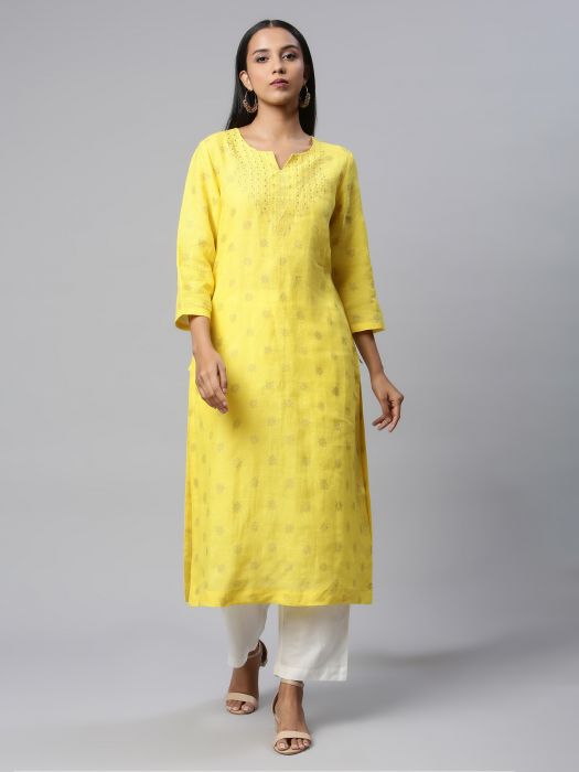 Pure Line yellow gold print kurta for Woman 