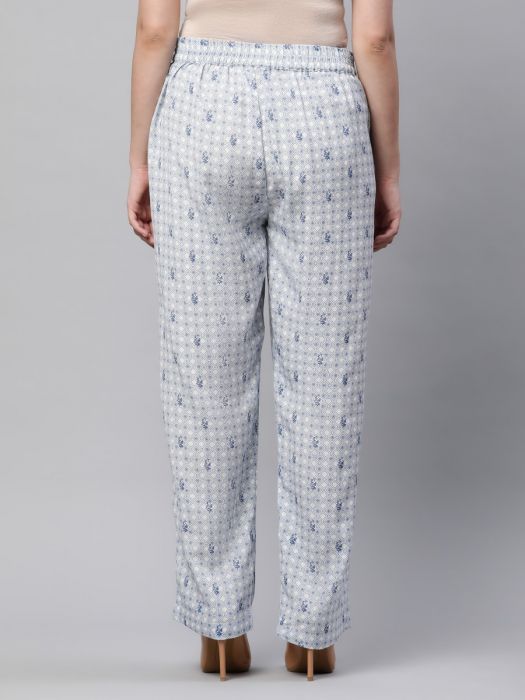 Linen Indigo printed cigrette pant for Woman