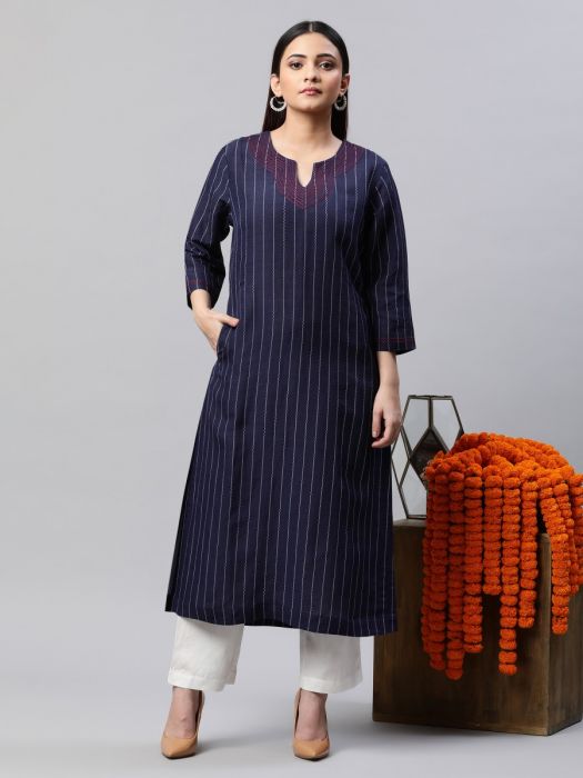 Linen Indigo printed kurta for Woman 