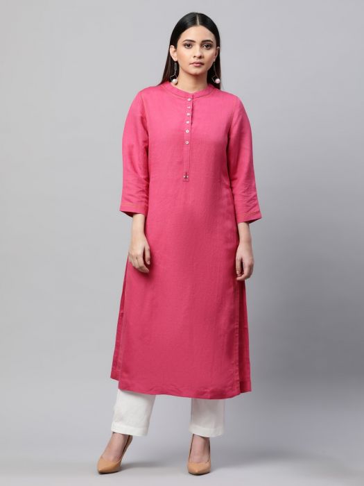 Linen Rose Pink solid kurta for Woman 