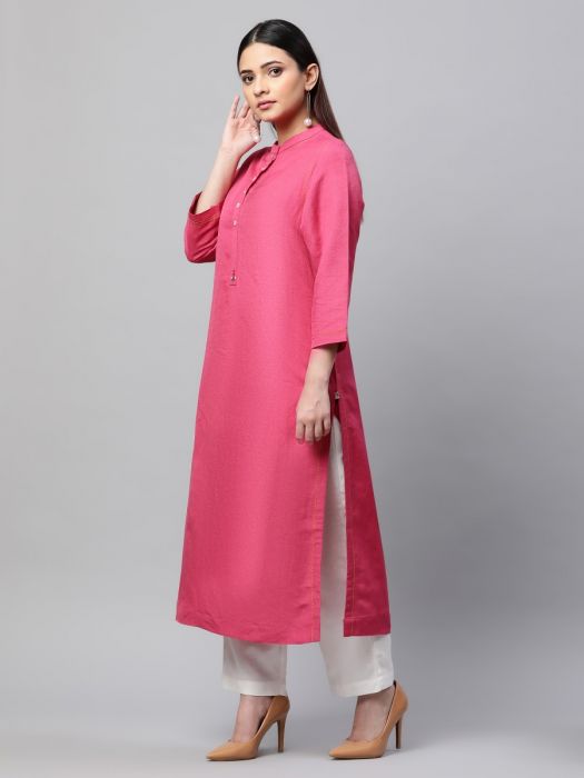 Linen Rose Pink solid kurta for Woman 
