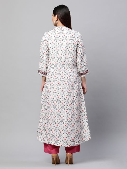 Linen White printed kurta for woman 
