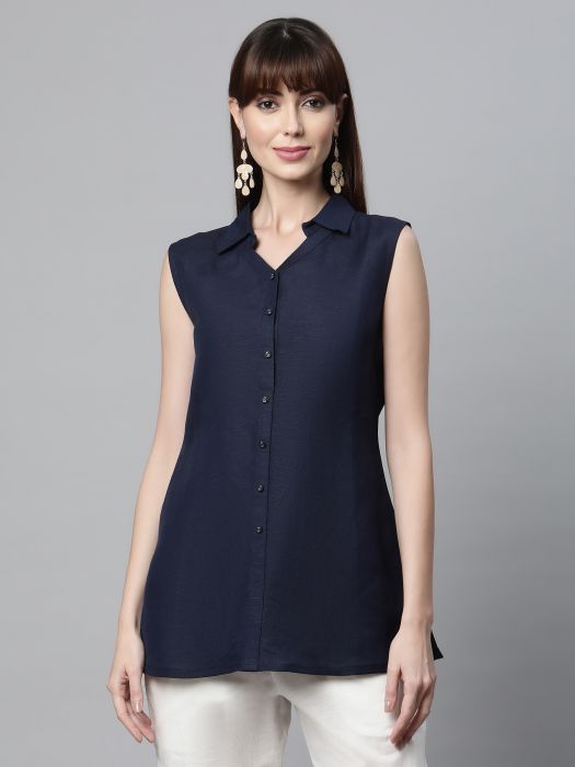 Linen Indigo solid tunic for Woman 