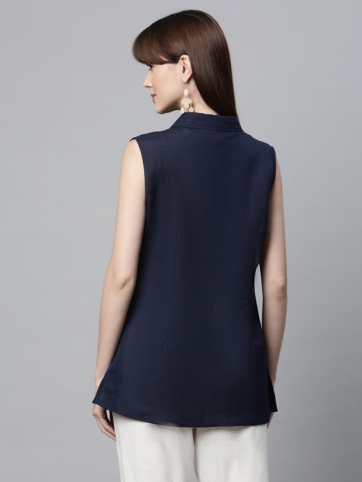 Linen Indigo solid tunic for Woman 