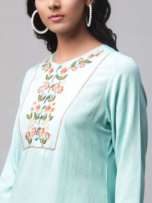 Turquoise Embroidered Kurta