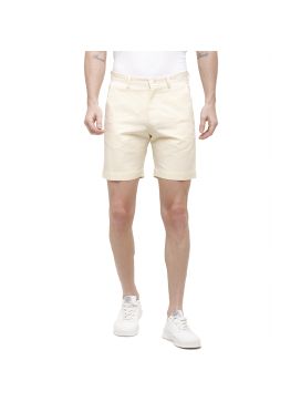 Linen Club Studio Men's Linen Yellow Solid Chambray Slim Fit Shorts