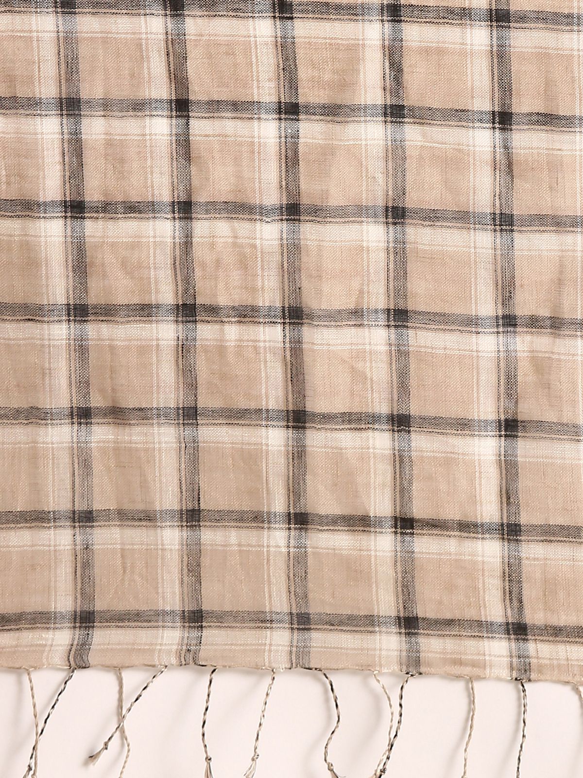 Linen Club Unisex Linen Stole Checkered Beige (Size:Free)