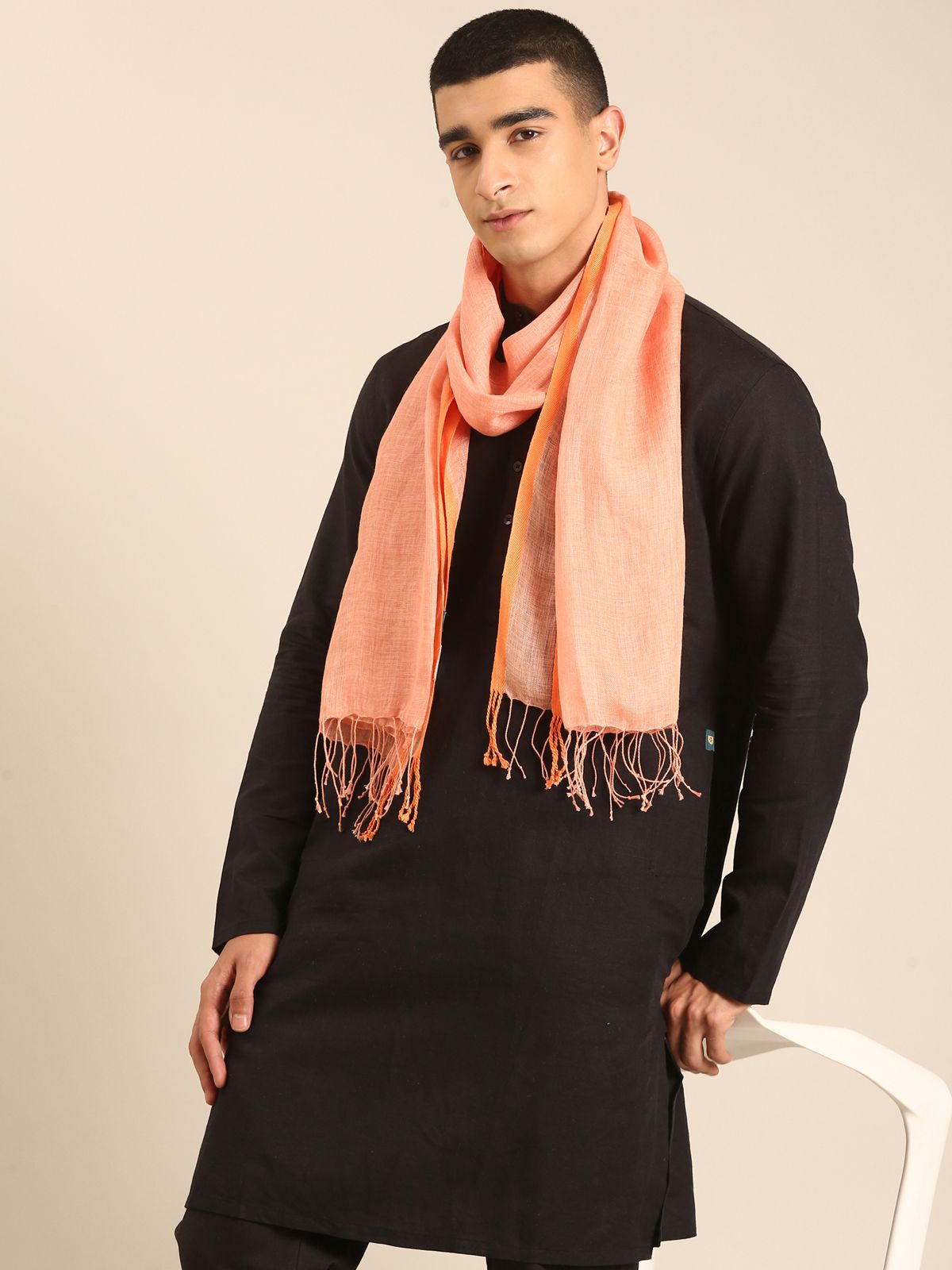 Linen Club Unisex Linen Stole Solid Orange (Size:Free)
