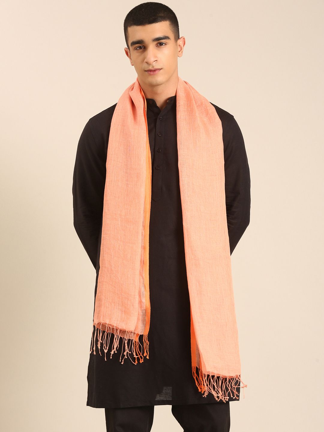 Linen Club Unisex Linen Stole Solid Orange (Size:Free)