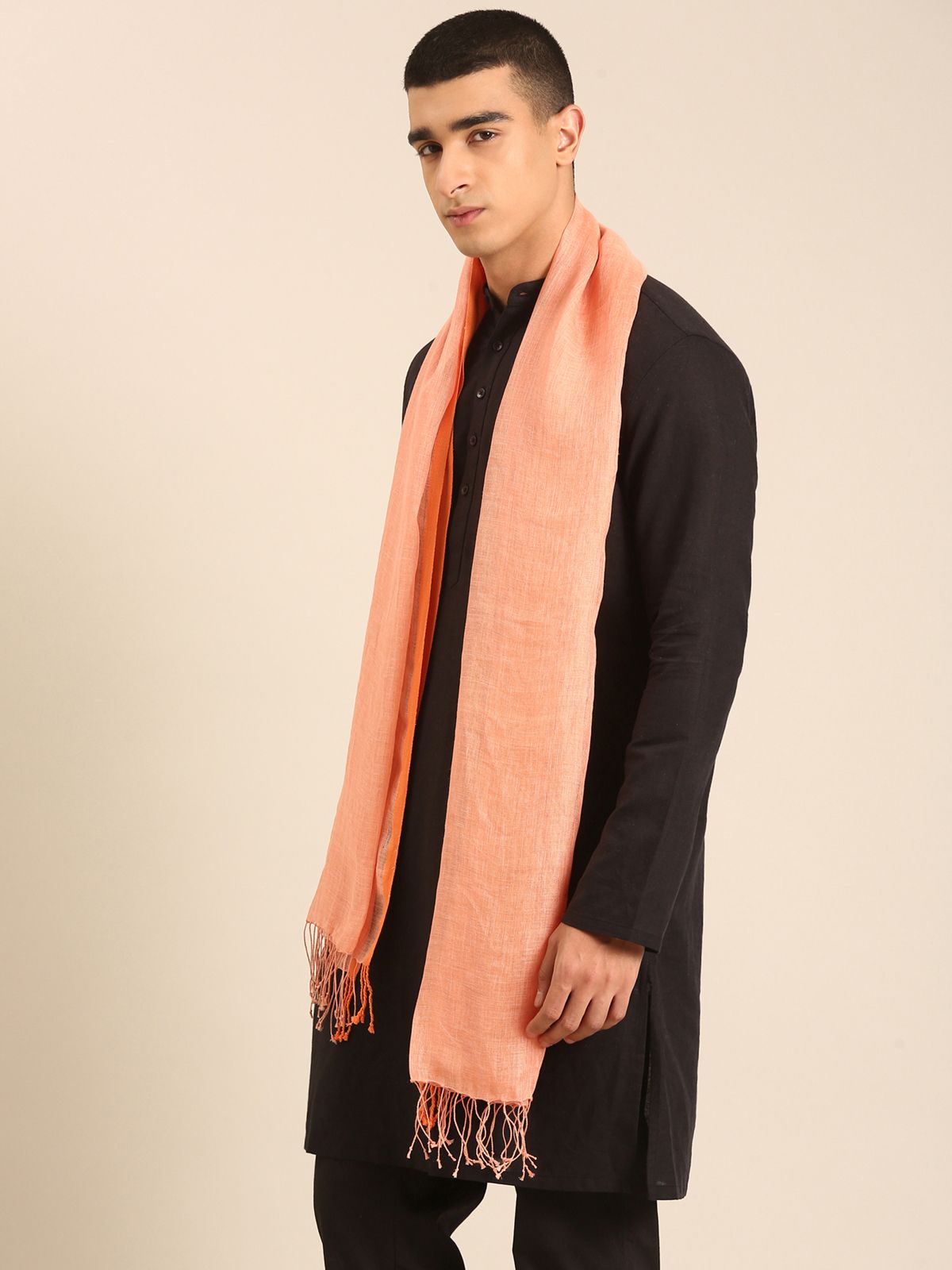 Linen Club Unisex Linen Stole Solid Orange (Size:Free)