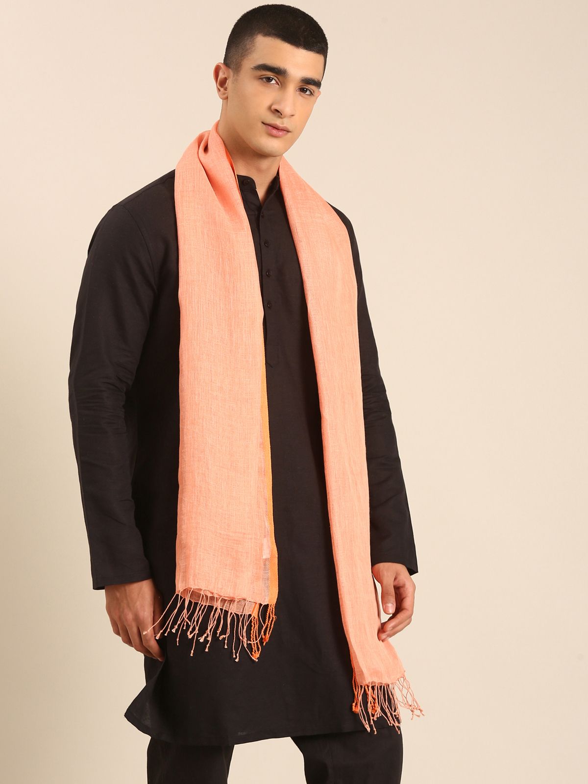 Linen Club Unisex Linen Stole Solid Orange (Size:Free)