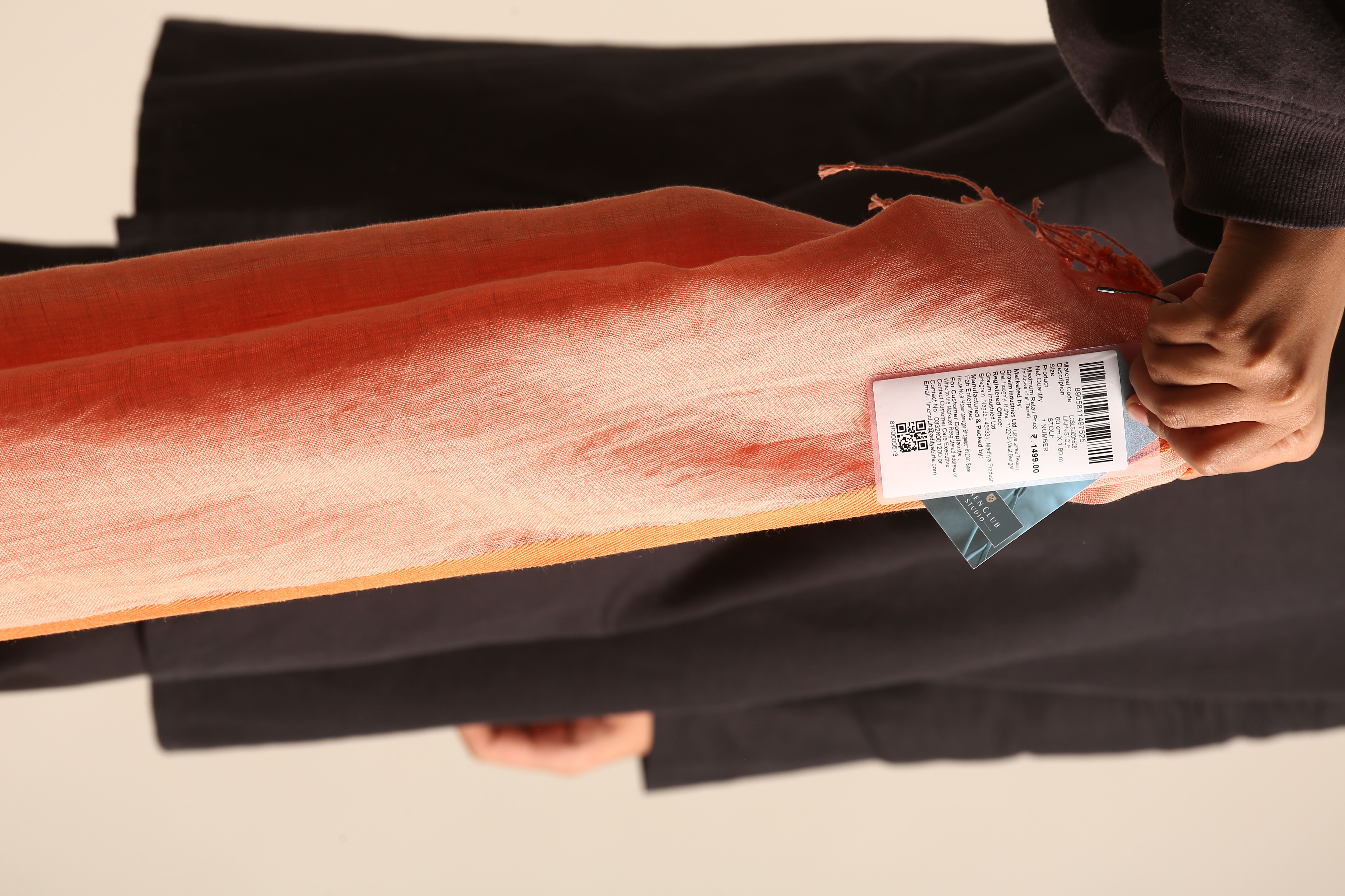 Linen Club Unisex Linen Stole Solid Orange (Size:Free)