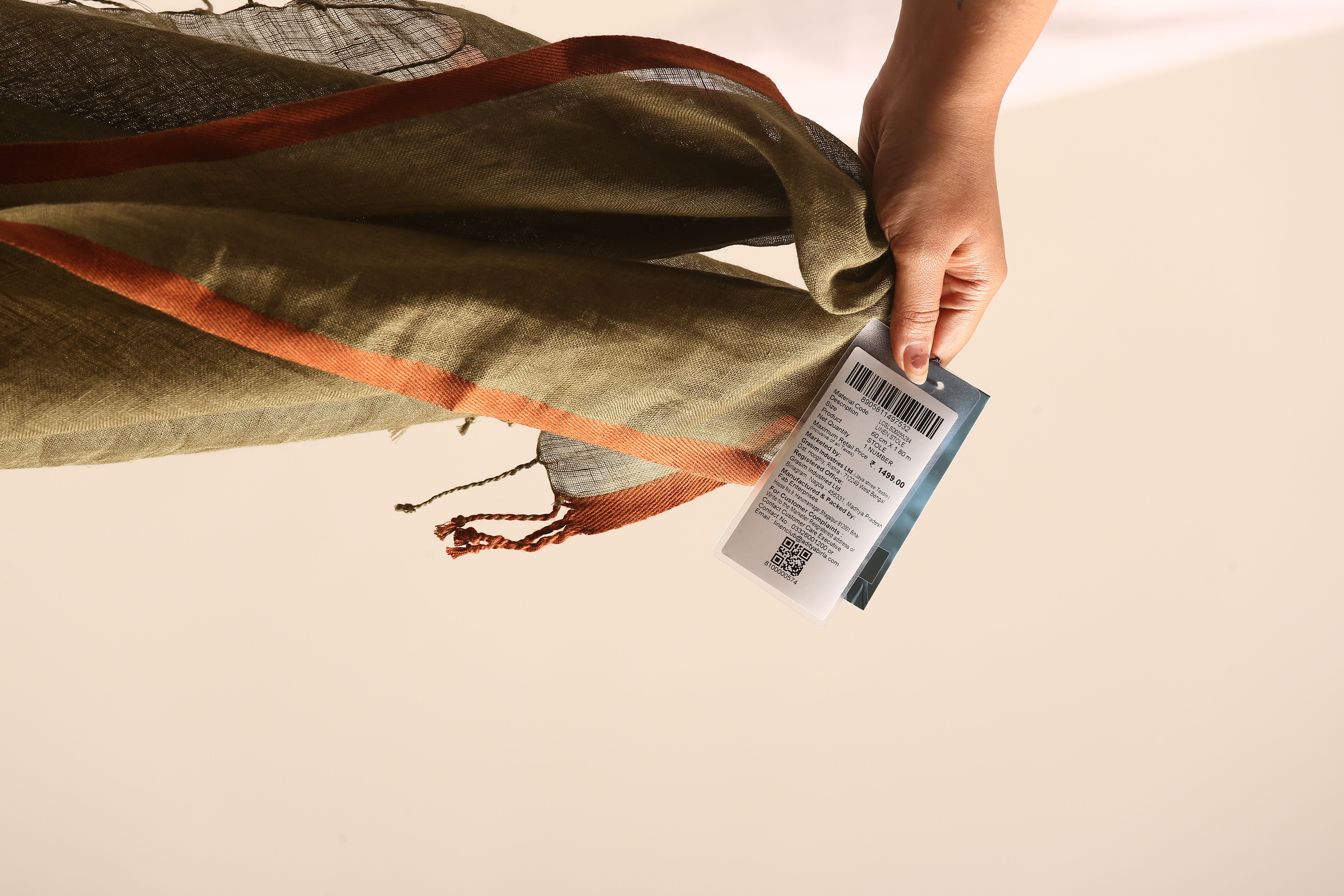 Linen Club Unisex Linen Stole Solid Olive Green (Size:Free)