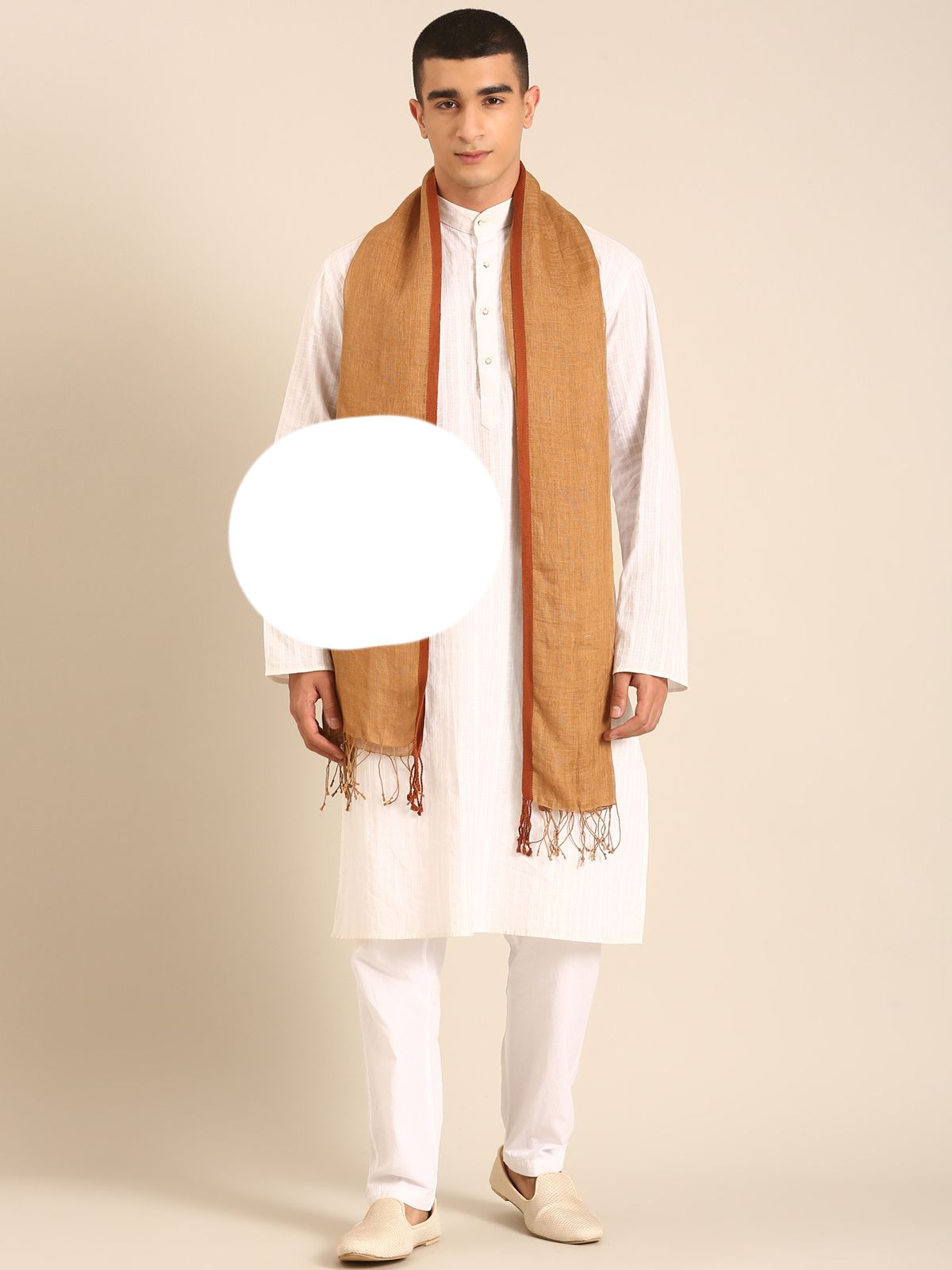 Linen Club Unisex Linen Stole Solid Light Brown (Size:Free)