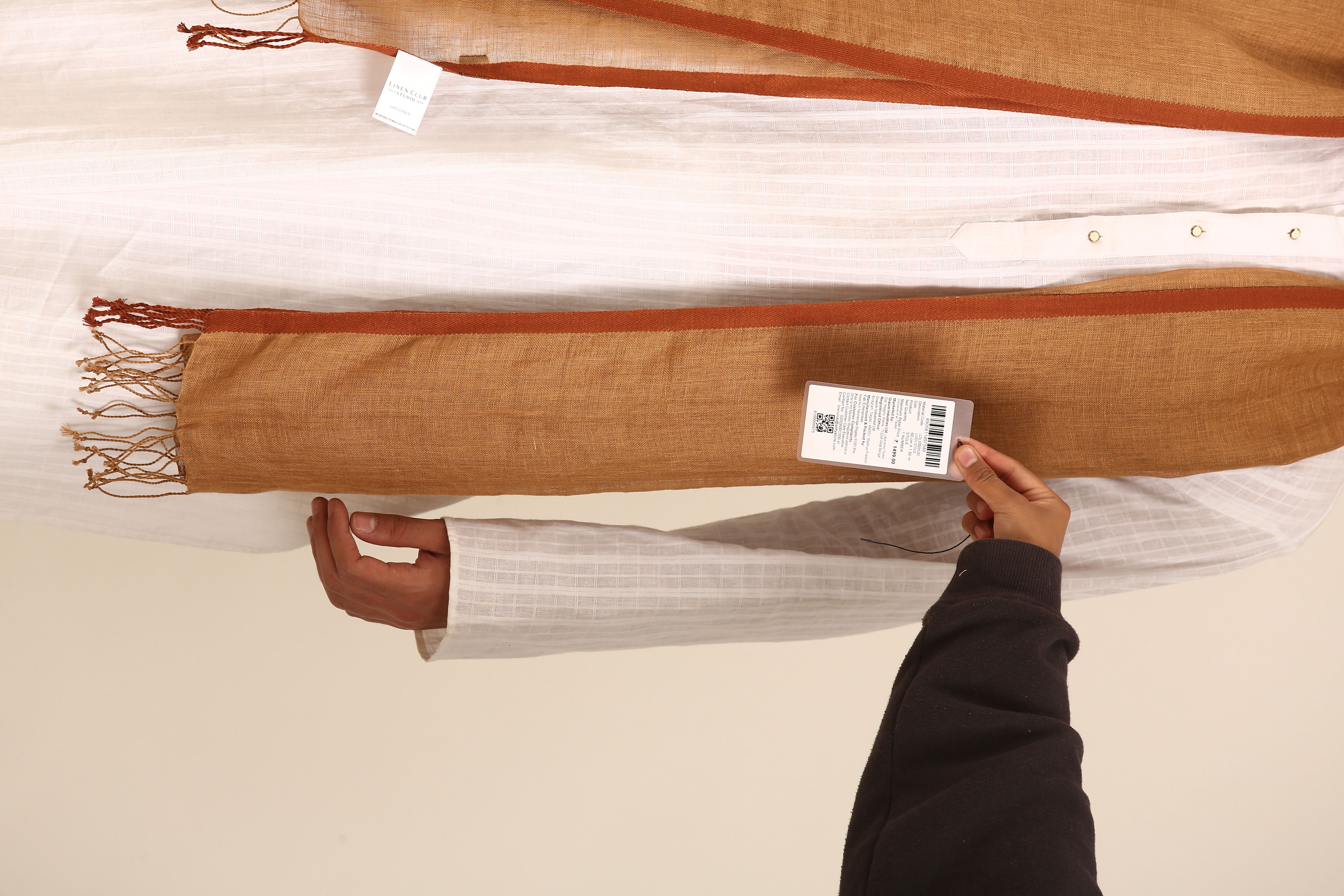 Linen Club Unisex Linen Stole Solid Light Brown (Size:Free)