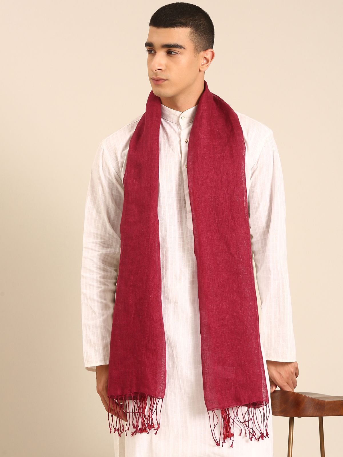 Linen Club Unisex Linen Stole Solid Maroon (Size:Free)