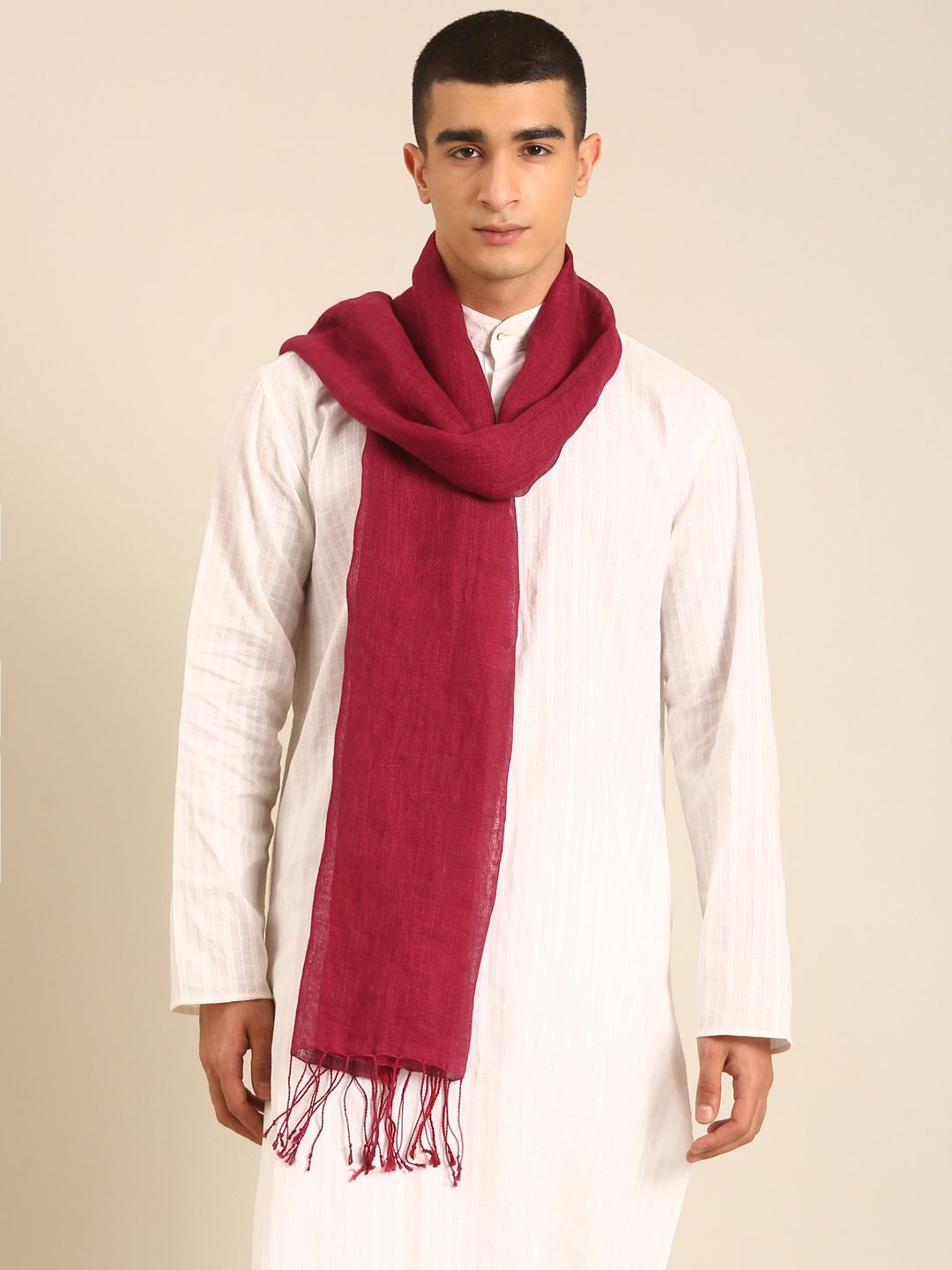 Linen Club Unisex Linen Stole Solid Maroon (Size:Free)