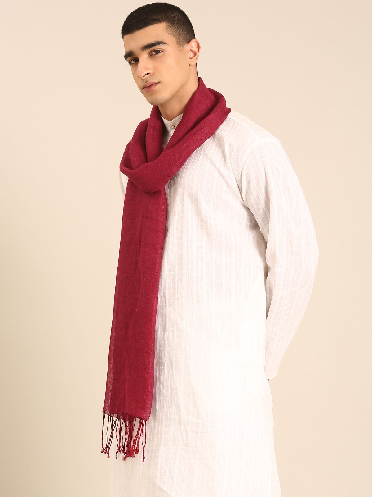 Linen Club Unisex Linen Stole Solid Maroon (Size:Free)