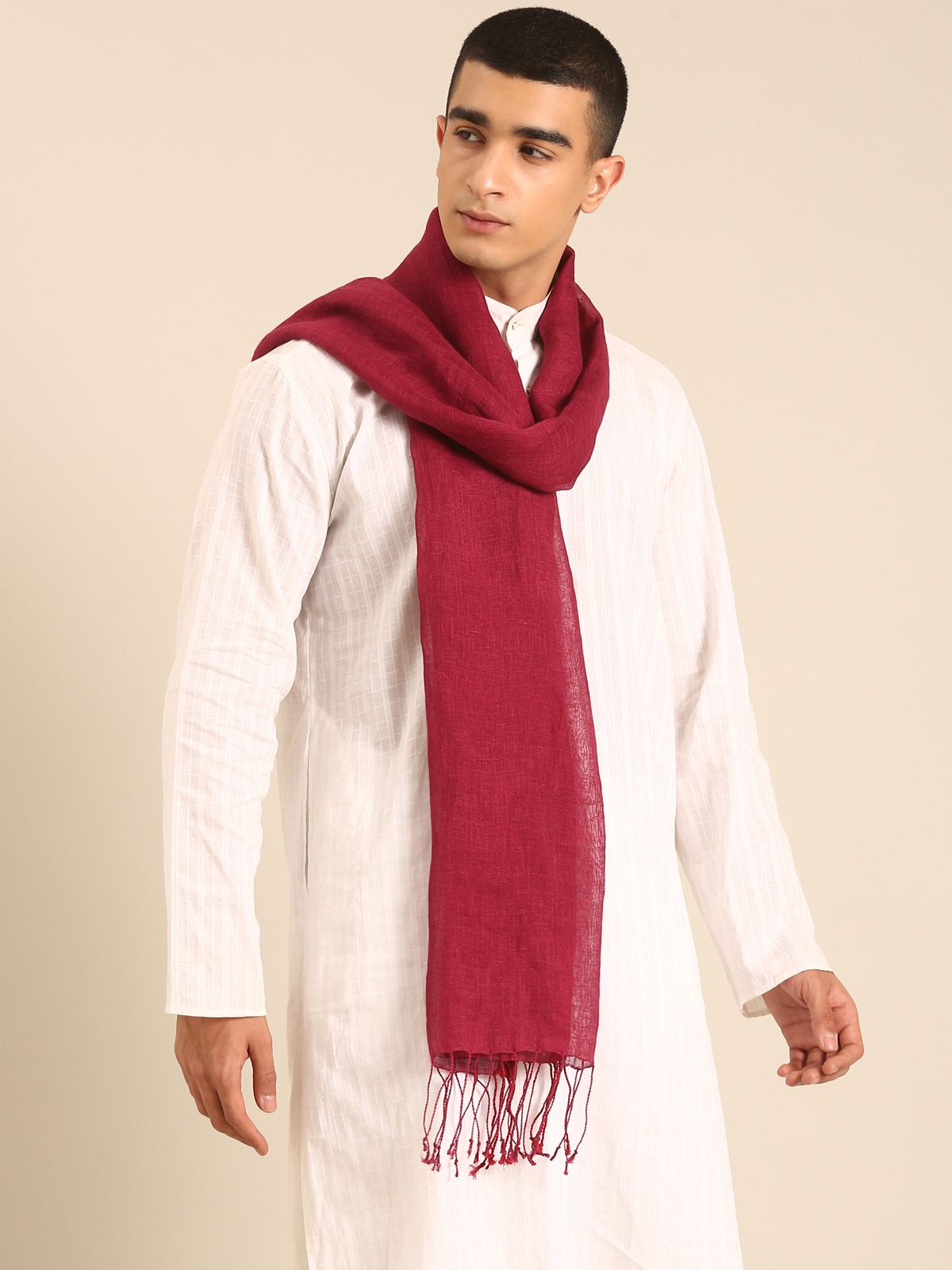 Linen Club Unisex Linen Stole Solid Maroon (Size:Free)