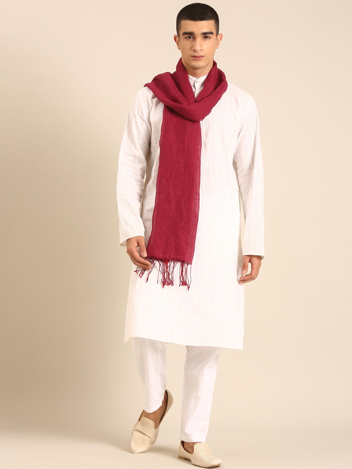 Linen Club Unisex Linen Stole Solid Maroon (Size:Free)
