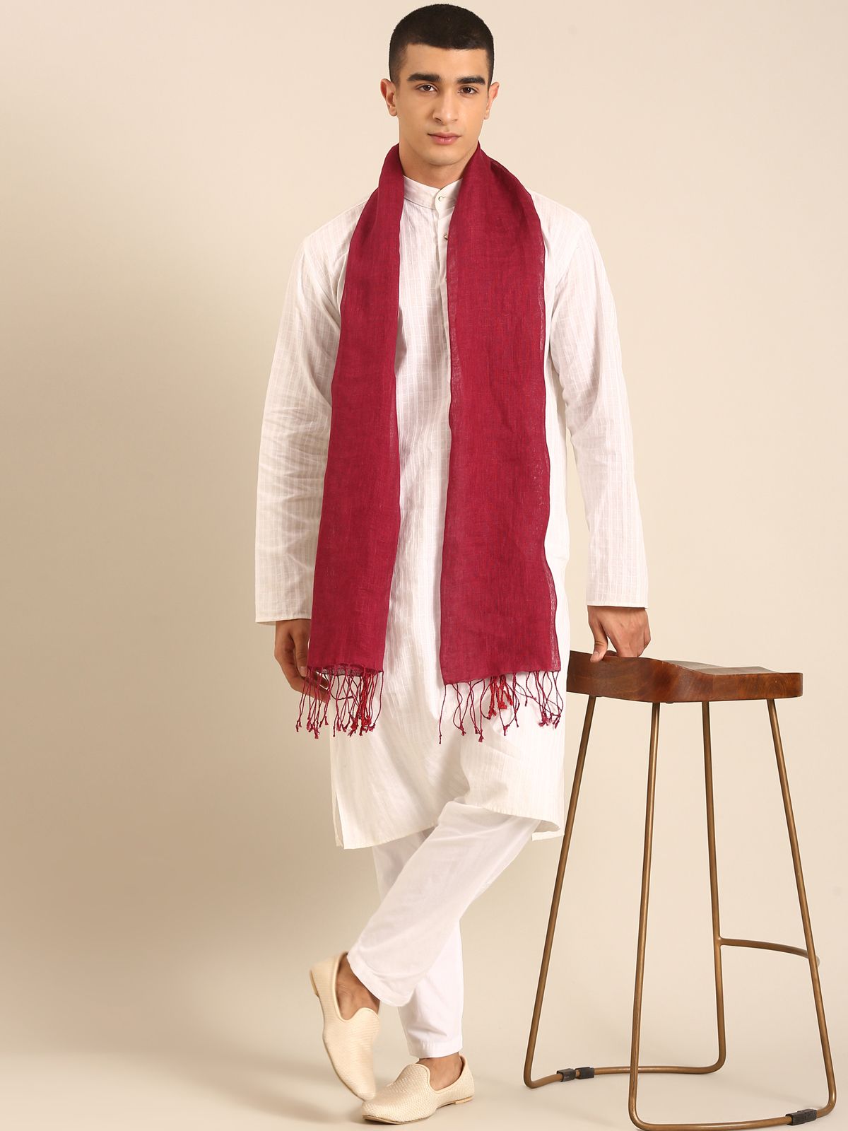 Linen Club Unisex Linen Stole Solid Maroon (Size:Free)