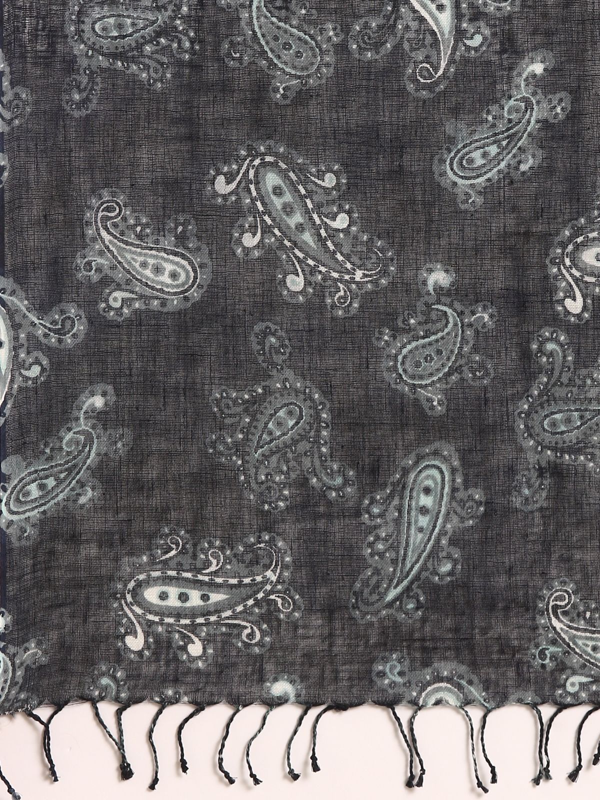Linen Club Unisex Linen Stole Paisley Black  (Size:Free)