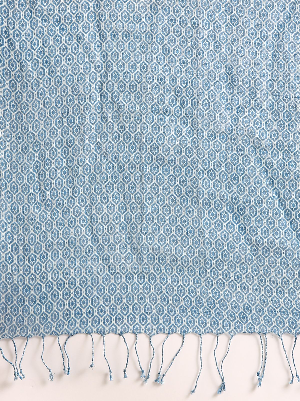 Linen Club Unisex Linen Stole Geometric Light Blue (Size:Free)