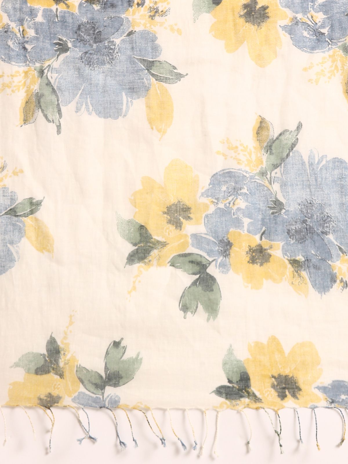 Linen Club Unisex Linen Stole Floral Cream  (Size:Free)