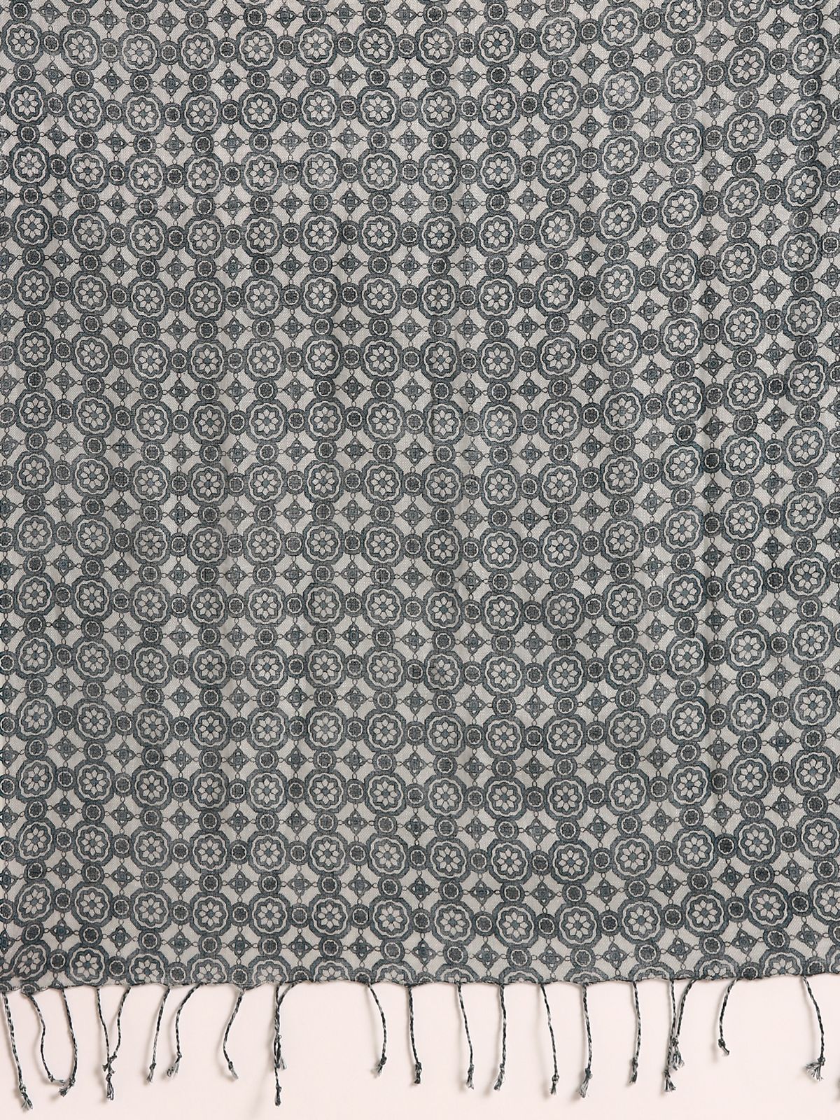 Linen Club Unisex Linen Stole Geometric Light Grey (Size:Free)