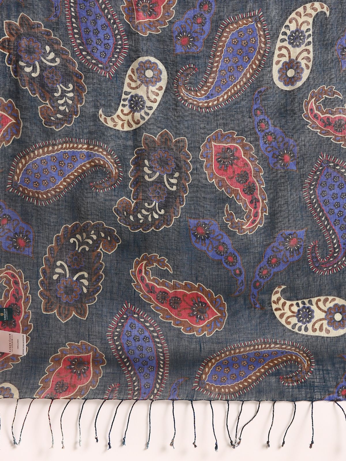 Linen Club Unisex Linen Stole Paisley Dark Teal (Size:Free)