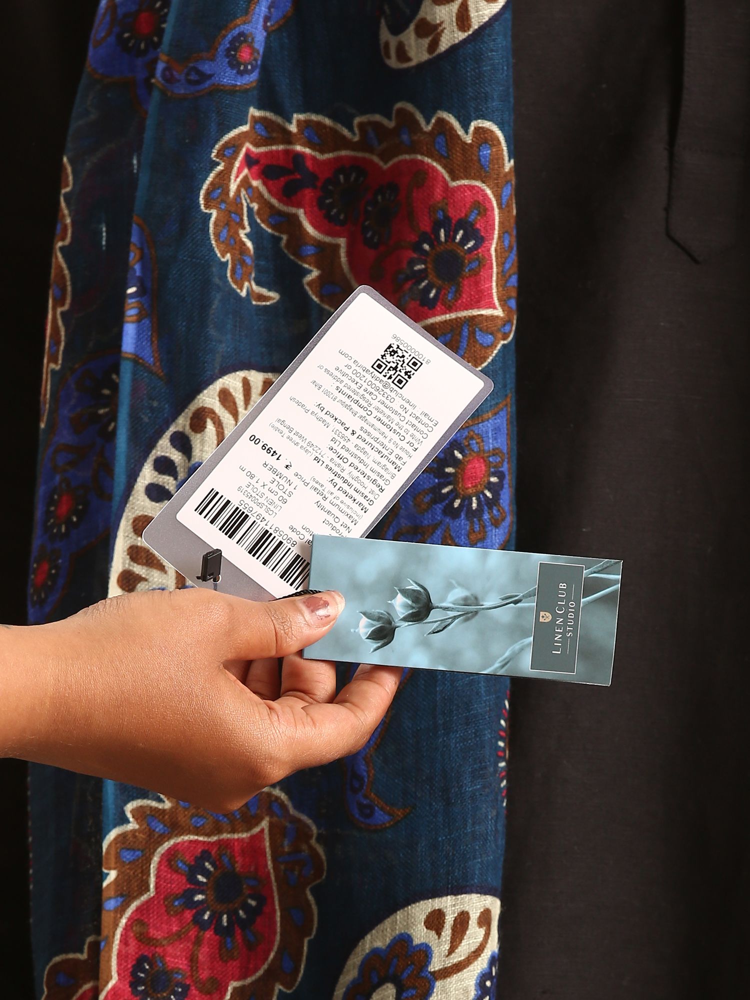 Linen Club Unisex Linen Stole Paisley Dark Teal (Size:Free)