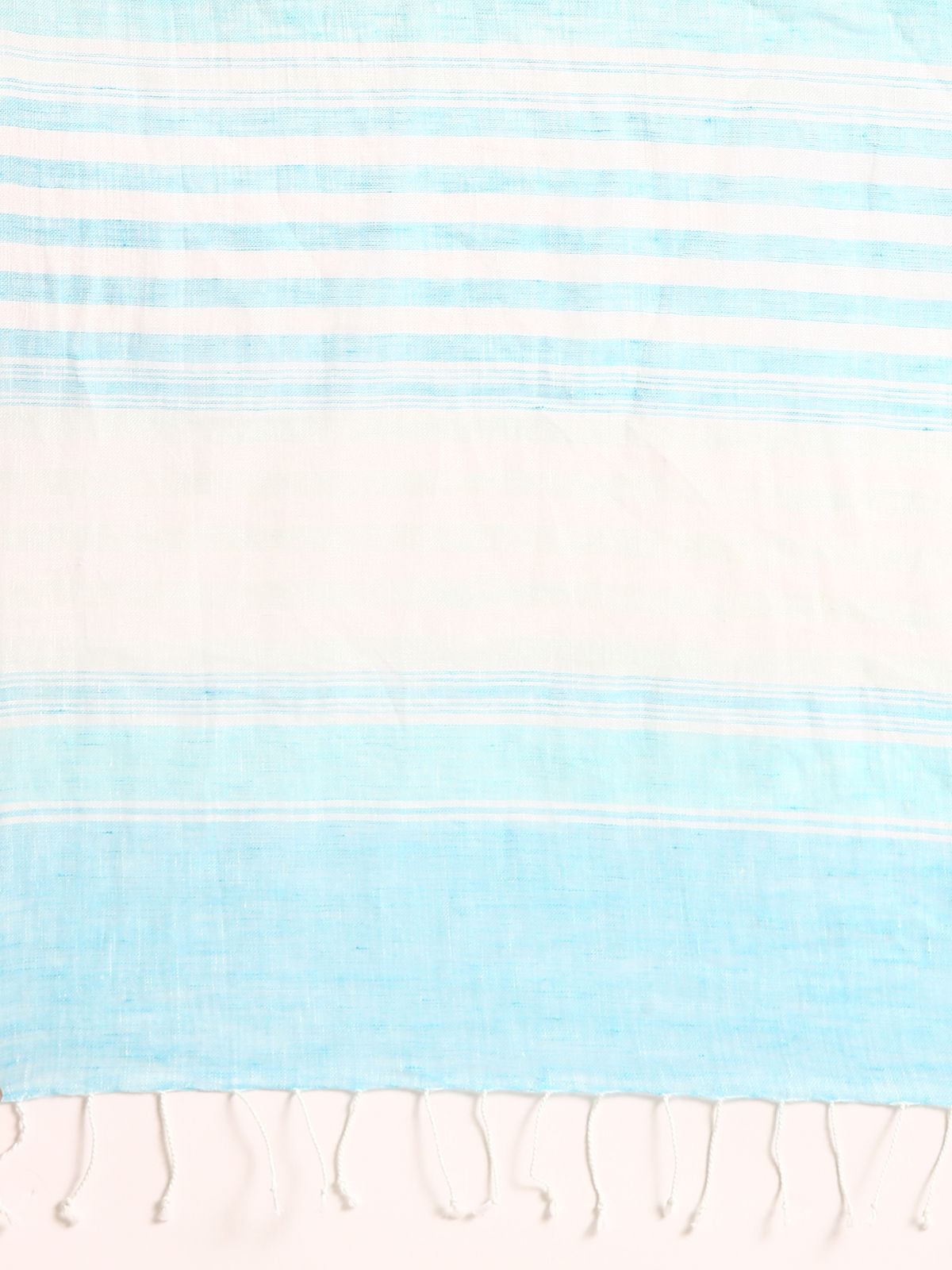 Linen Club Unisex Linen Stole Striped White (Size:Free)