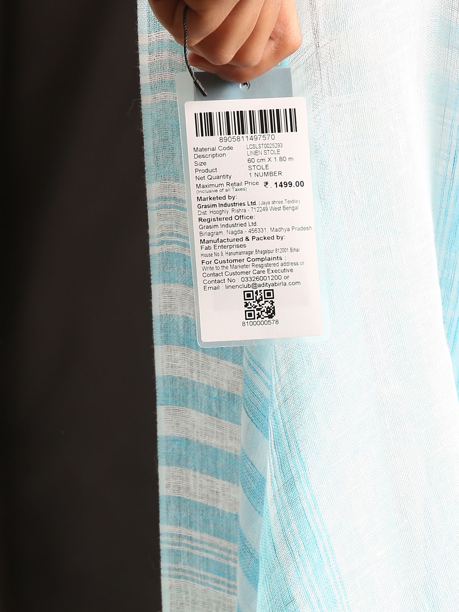 Linen Club Unisex Linen Stole Striped White (Size:Free)