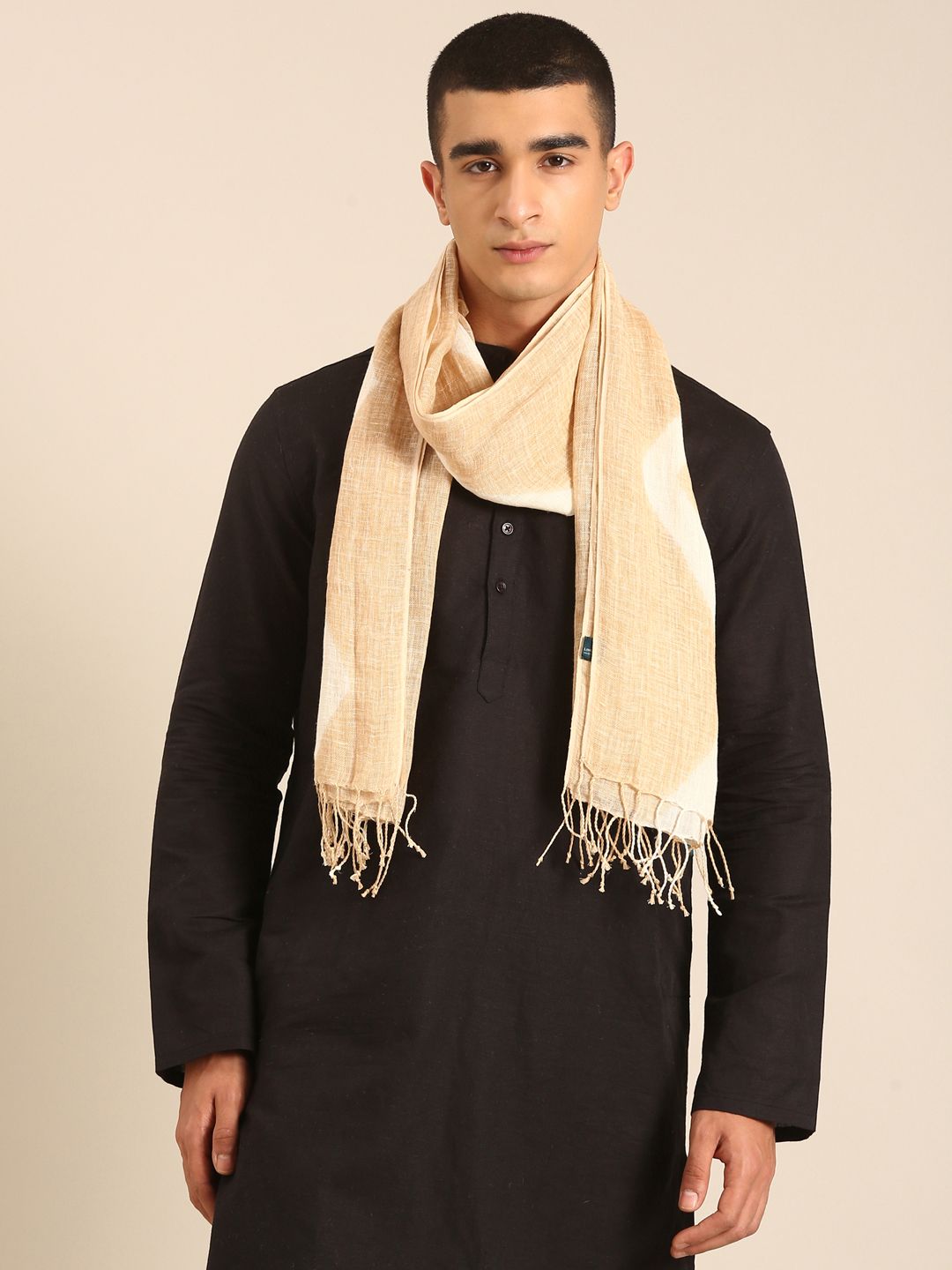 Linen Club Unisex Linen Stole Chevron Beige  (Size:Free)
