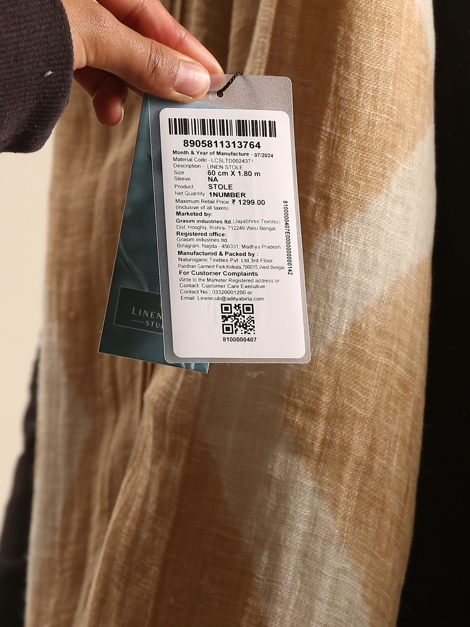 Linen Club Unisex Linen Stole Chevron Beige  (Size:Free)