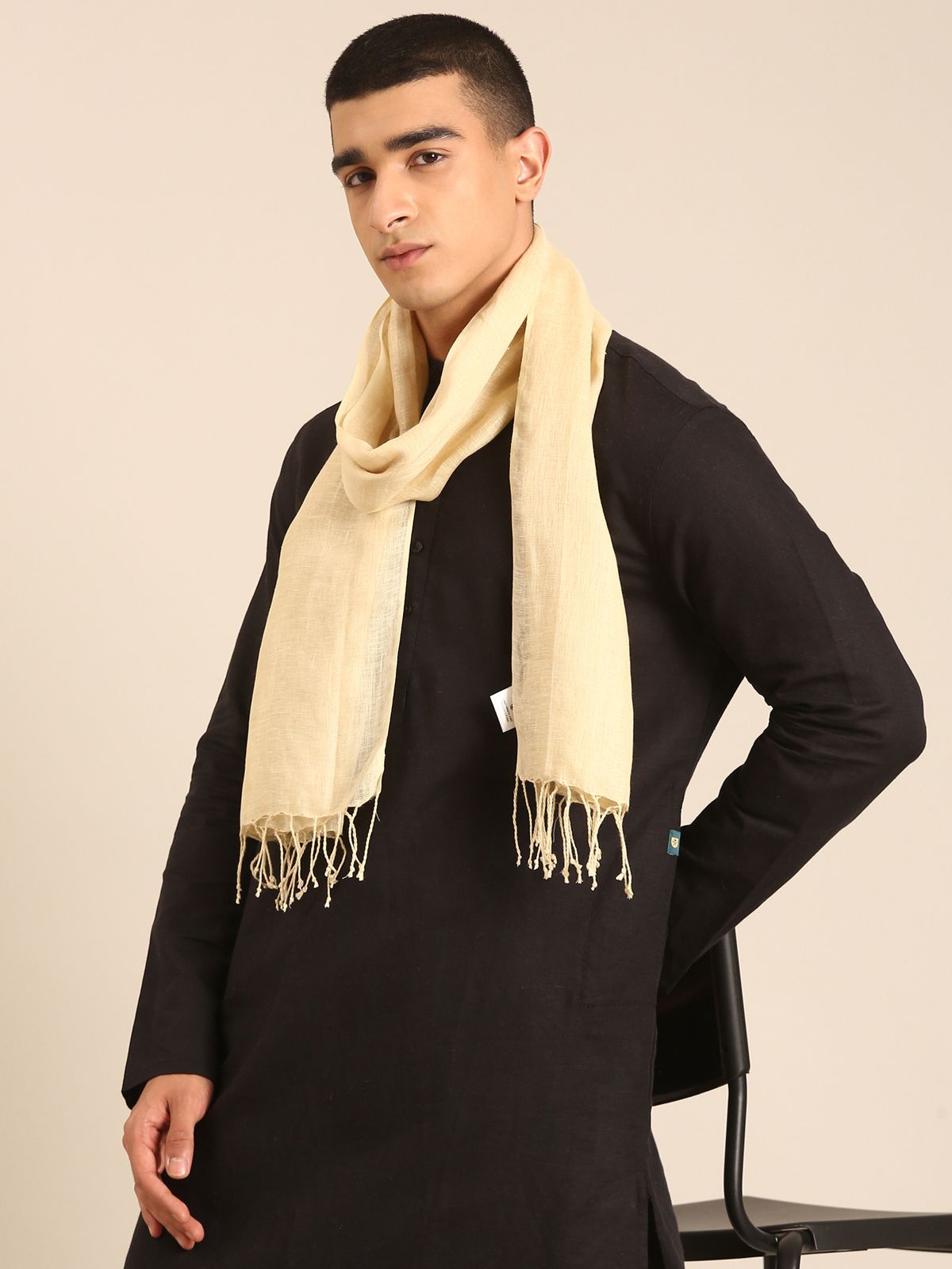 Linen Club Unisex Linen Stole Solid Pale Yellow (Size:Free)