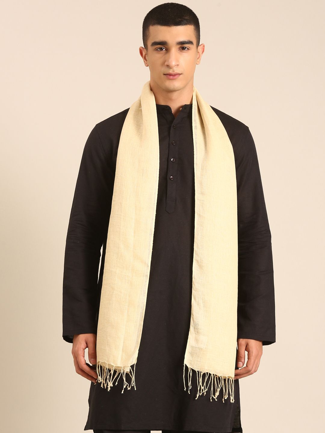 Linen Club Unisex Linen Stole Solid Pale Yellow (Size:Free)