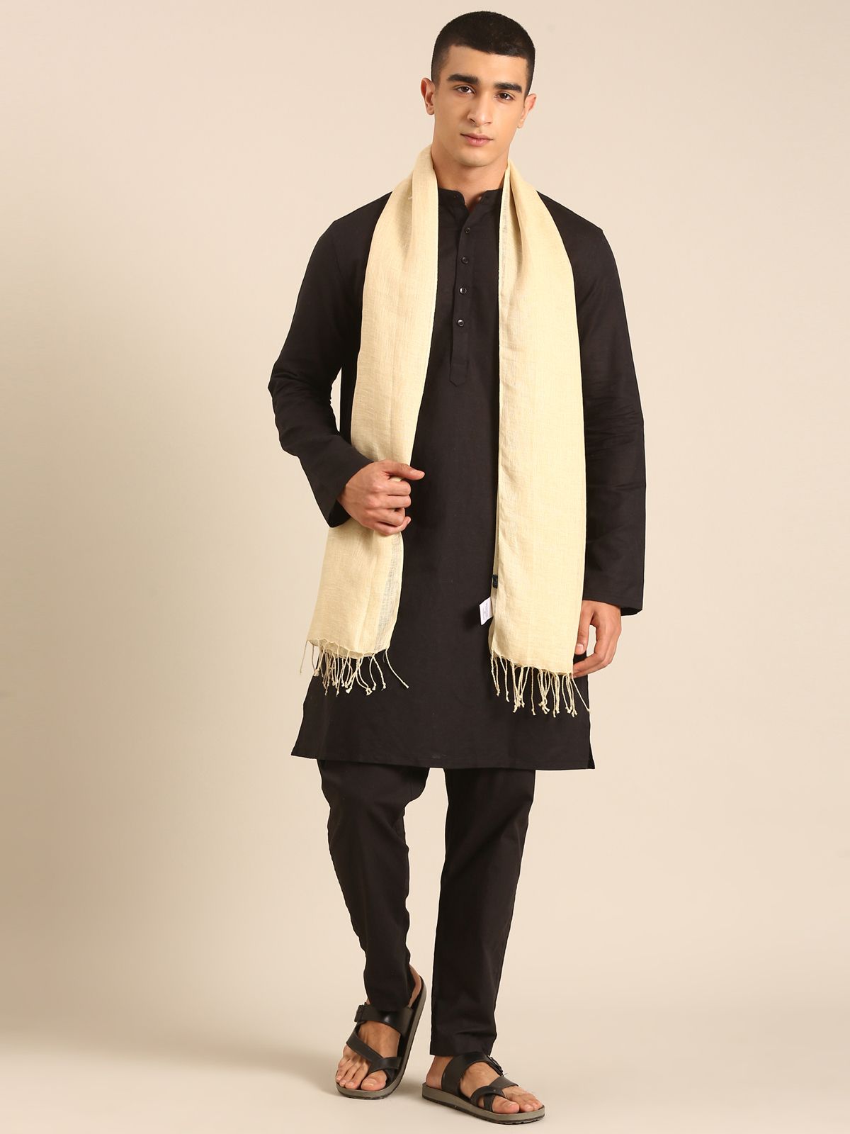 Linen Club Unisex Linen Stole Solid Pale Yellow (Size:Free)