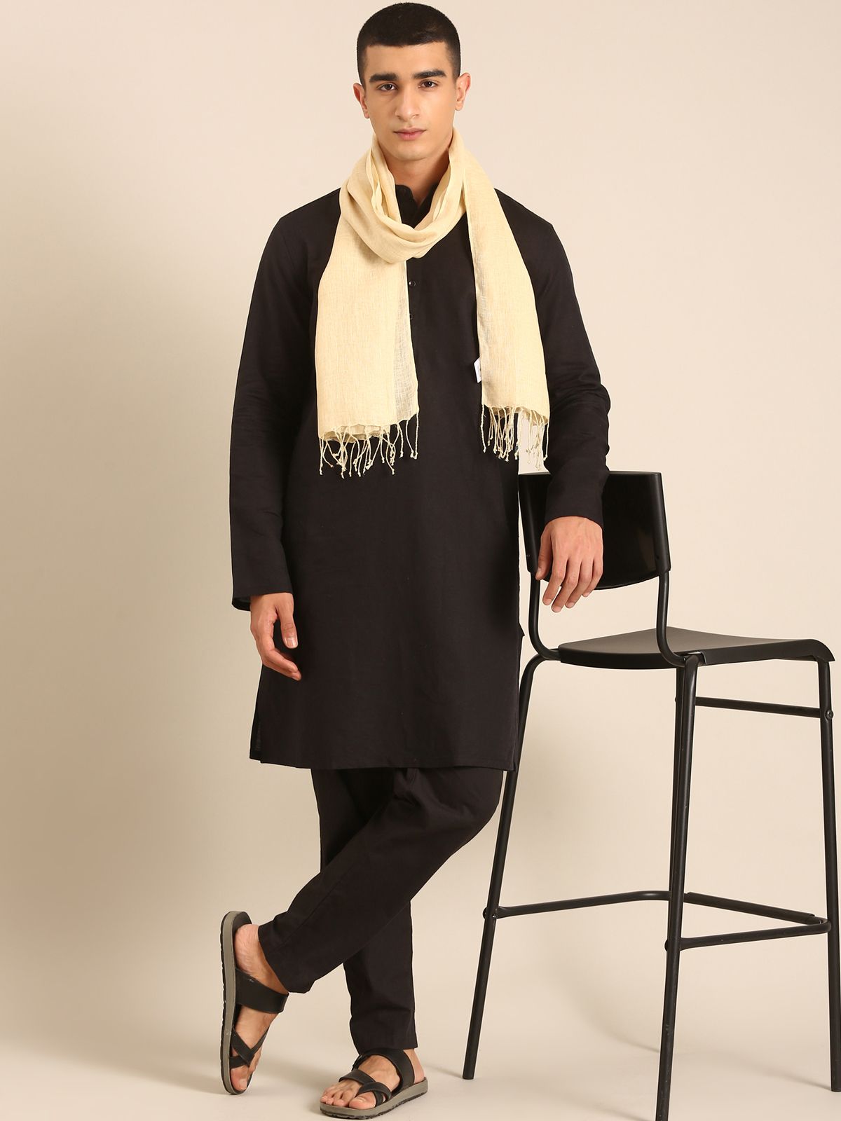 Linen Club Unisex Linen Stole Solid Pale Yellow (Size:Free)
