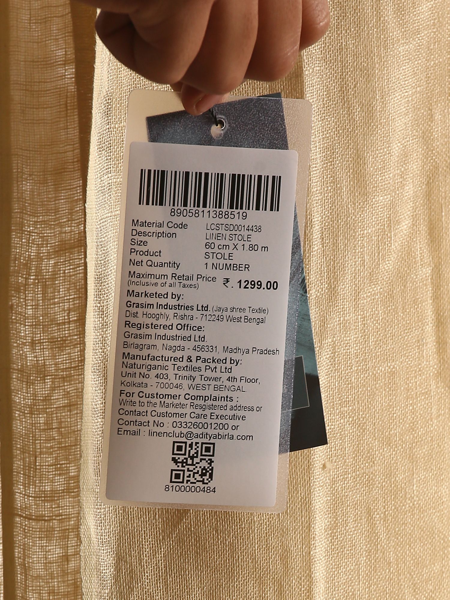 Linen Club Unisex Linen Stole Solid Pale Yellow (Size:Free)